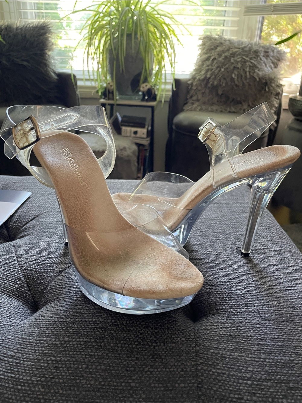 Fabulicious translucent ankle strap platform heels -